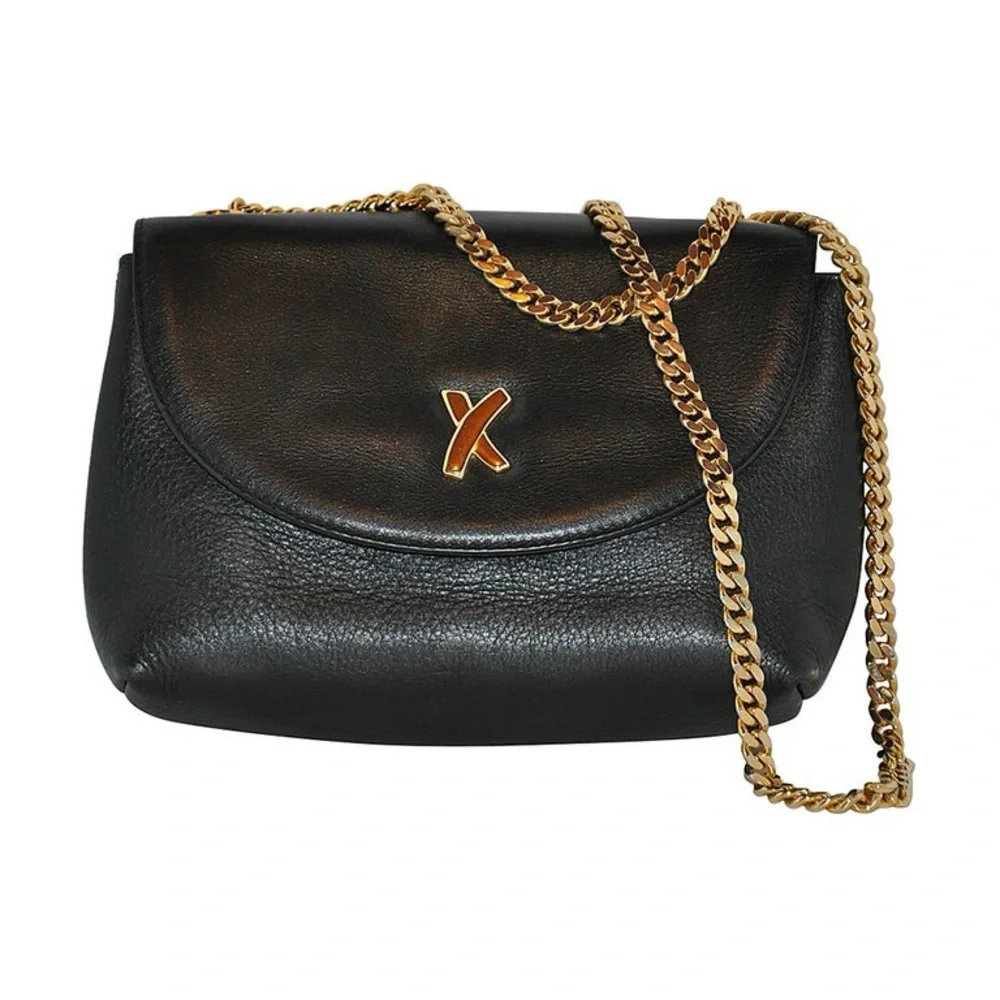 Paloma Picasso Crossbody Bag Black Leather Gold Chain Strap - Picture 1 of 12
